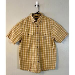 Carhartt Men's Loose Fit Shirt Button Down Gold Plaid Short Sleeve M